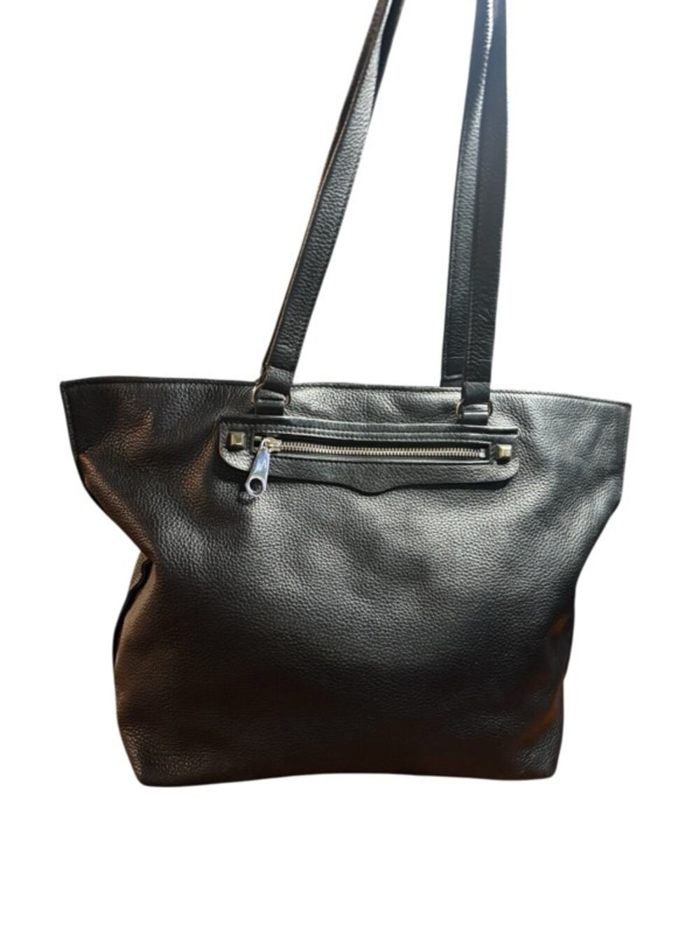 Rebecca Minkoff Regan Black Leather Pebbled Tote Bag Double Handled